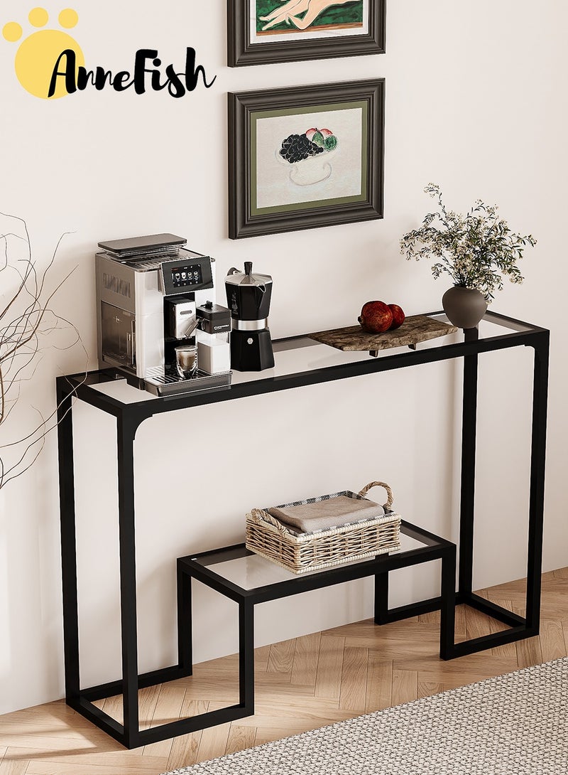 AnneFish 120*30*80cm 3Tier Tempered Glass Tabletop Console Table Sofa Table with Storage Shelf and Entryway Table for Couch Hallway Entrance Living Room - Image 5