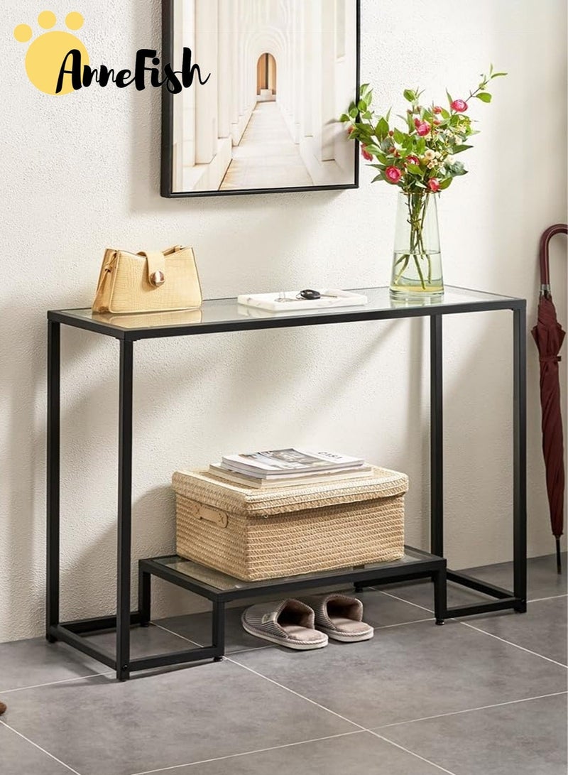 AnneFish 120*30*80cm 3Tier Tempered Glass Tabletop Console Table Sofa Table with Storage Shelf and Entryway Table for Couch Hallway Entrance Living Room - Image 1