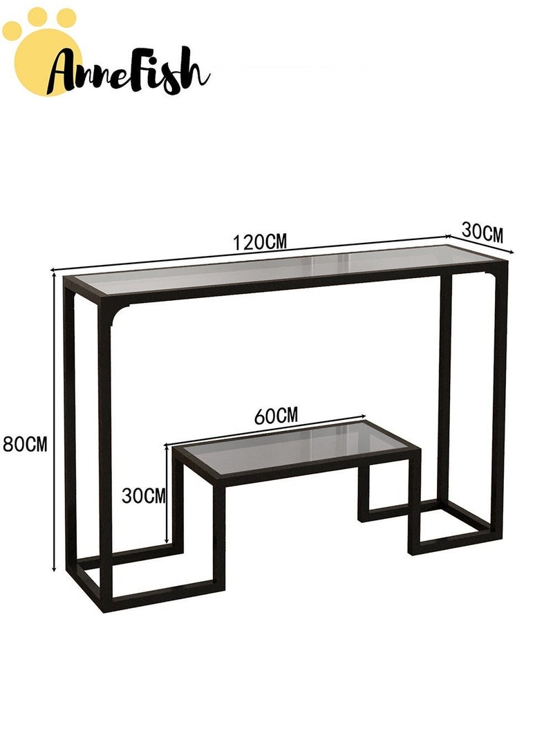 AnneFish 120*30*80cm 3Tier Tempered Glass Tabletop Console Table Sofa Table with Storage Shelf and Entryway Table for Couch Hallway Entrance Living Room - Image 2