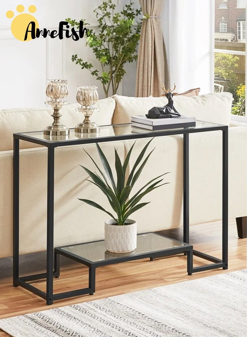 AnneFish 120*30*80cm 3Tier Tempered Glass Tabletop Console Table Sofa Table with Storage Shelf and Entryway Table for Couch Hallway Entrance Living Room - Image 3