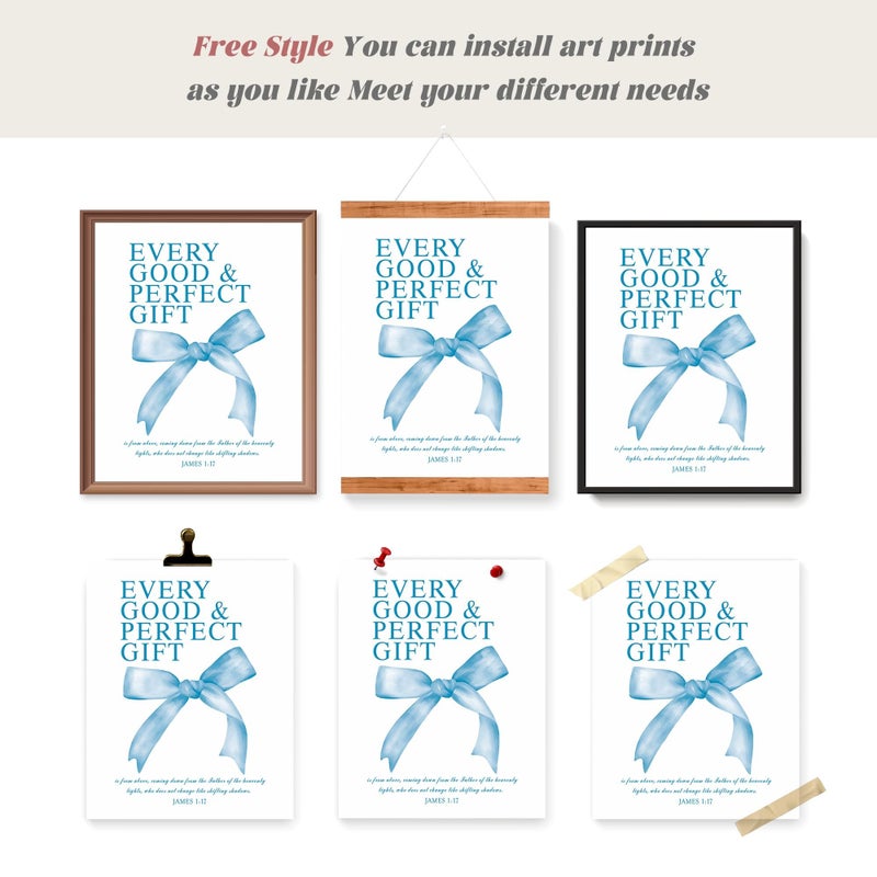LARTSFRO Coquette Blue Bow Bible Wall Art Decor Poster, Blue Bow Bathroom Decor, Aesthetic Teen Girl Living Room Bathroom Decor, Trendy Gifts for Women Teens Teen Girls, 10x8 Inch Set of 4 Unframed - Image 4