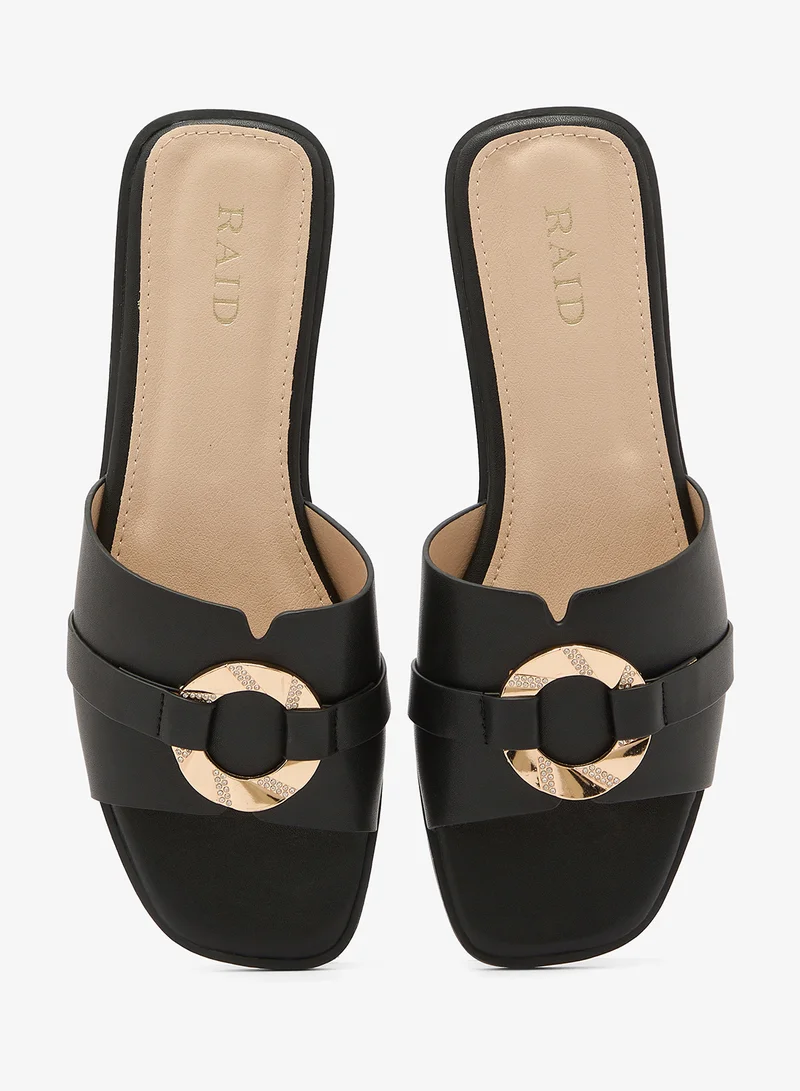 Raid BLACK PU Embellished Strap Buckle Detailed Sandals for Women | Best Price UAE