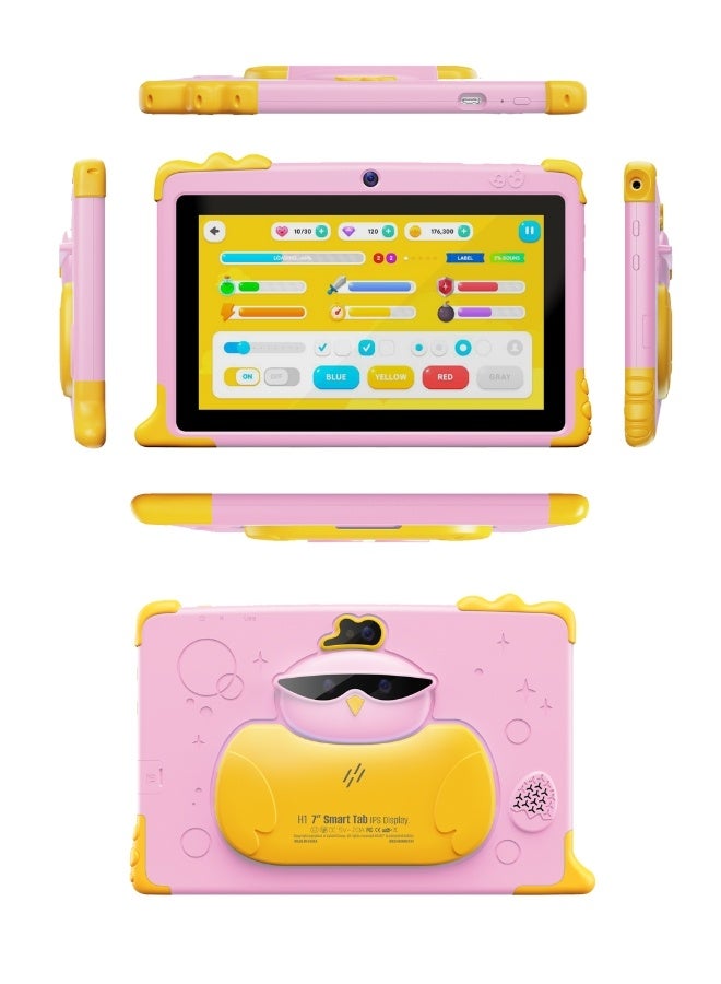 هيتز تابلت H1 سمارت كيدز اندرويد واي فاي، شاشة 7 بوصة IPS، 8 جيجا رام، 256 جيجا، 5 جيجا، بطارية 4000 مللي أمبير في الساعة - لون وردي مع ملحقات وهدايا مجانية بالداخل - Image 3