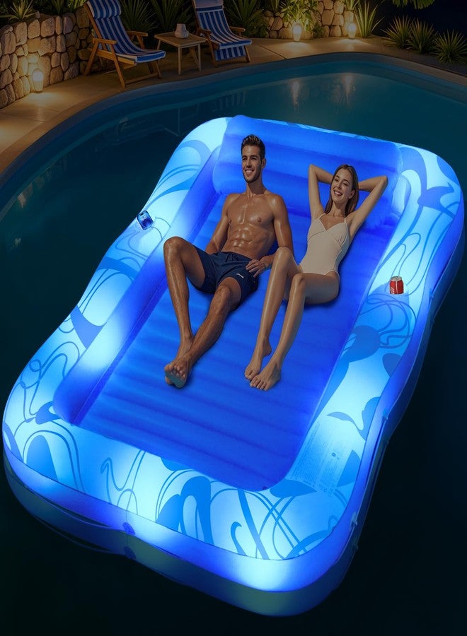 DeeprBetter Inflatable Tanning Pool Lounger with Lights,81"x 60" Large Tanning Floats for Adults,2025 Swirls Pool Lounger Float,Blow Up Tanning Water Bed with Cup&Phone Holder,Adults Tanning Pools for Backyard - Image 1
