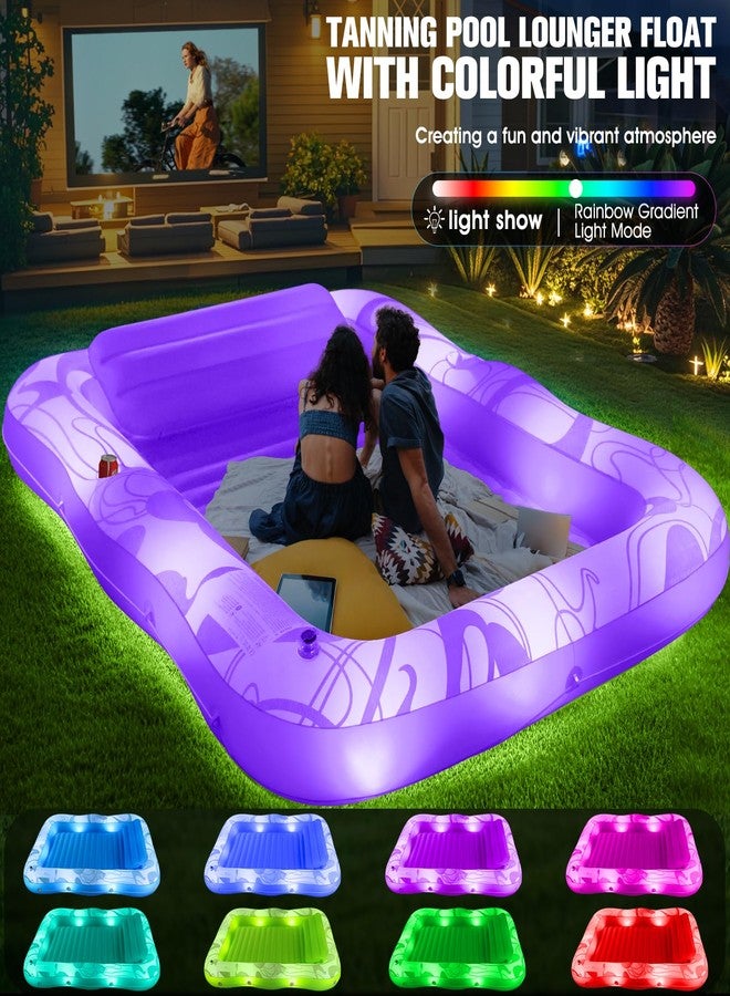 DeeprBetter Inflatable Tanning Pool Lounger with Lights,81"x 60" Large Tanning Floats for Adults,2025 Swirls Pool Lounger Float,Blow Up Tanning Water Bed with Cup&Phone Holder,Adults Tanning Pools for Backyard - Image 3