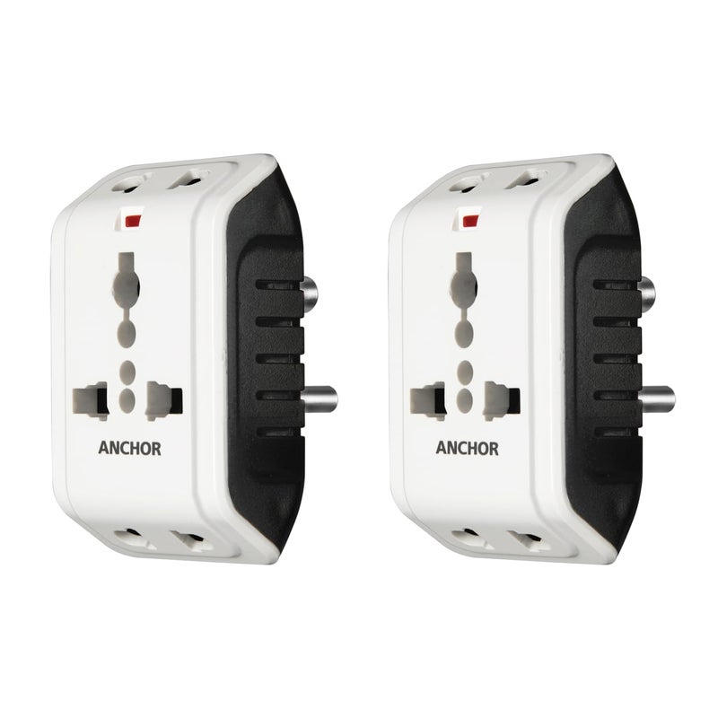 Anchor 6A 3 Pin Multi Plug Socket Travel Adapter with Universal Socket, 3 Pin Multi Plug Extension Socket (White - PK2) - Image 1