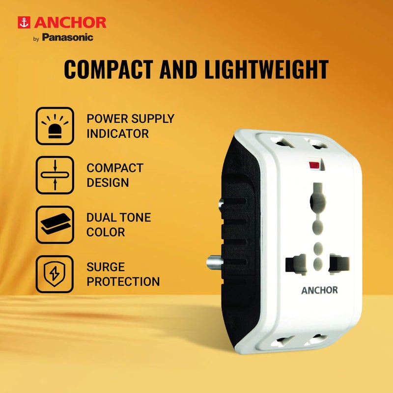 Anchor 6A 3 Pin Multi Plug Socket Travel Adapter with Universal Socket, 3 Pin Multi Plug Extension Socket (White - PK2) - Image 3