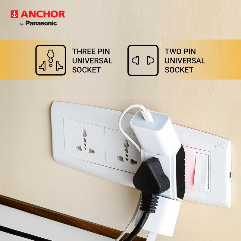 Anchor 6A 3 Pin Multi Plug Socket Travel Adapter with Universal Socket, 3 Pin Multi Plug Extension Socket (White - PK2) - Image 4