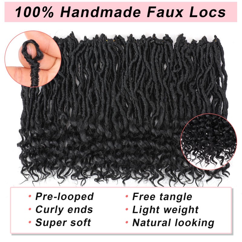 Xtrend 18 Inch New Faux Locs Crochet Hair With Curly Ends 7 Packs Soft Locs Nu Locs Crochet Hair Pre-looped Goddess Locs Natural Black Synthetic Crochet Braiding Hair for Women (12Strands/pack 1B#) - Image 4