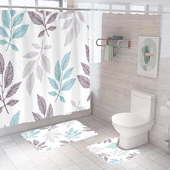 Kuber Industries Kuber Industries Shower Curtain & Bathmat Set | Non-Slip Bath mats for Bathroom | Easy-Slide Curtains | Polyester Curtain or Bathmat for Bath Décor | XTL443-3T | 3 Pcs Set | Multicolor  - Image 1