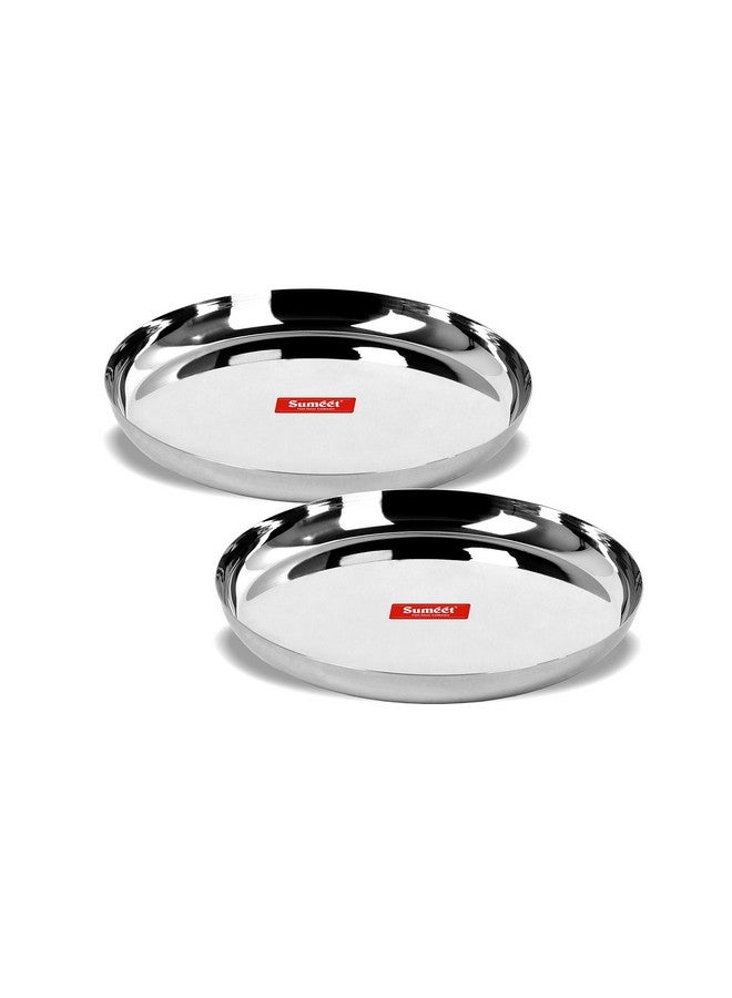 Sumeet Stainless Steel Apple Shape Heavy Gauge Dinner Plates with Mirror Finish 32.5cm Dia - Set of 2pc - Image 1