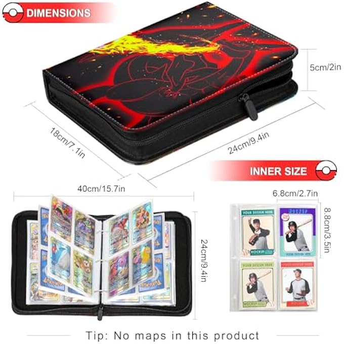 Pokemon حافظة بطاقات للأطفال، حافظة بطاقات تداول 4 جيوب 50 صفحة سعة 400 بطاقة، حافظة بطاقات PU محمولة ومقاومة للماء، ألبوم بطاقات قابلة للجمع، هذا هو المثالي للأولاد والبنات (SL400) - Image 3