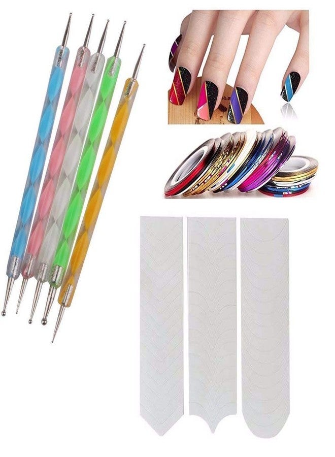 SAVNI 5 pieces nail art dotting tools, 3 pieces french nail tips and 10 pieces nail art glitter tape - Image 1