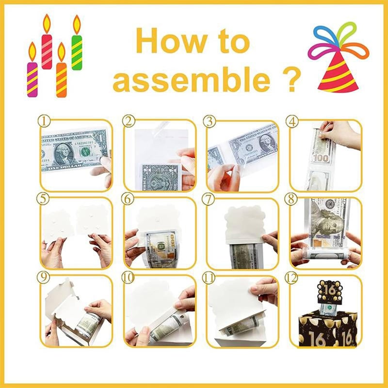 Mienocol 16th Birthday Money Box for Cash Gift,Black Gold Pull Surprise Money Gift Box for Boys and Girls 16th Birthday Presents,Birthday Gift Money Box Money Presentation Box for Cash Gifts Birthday - Image 4