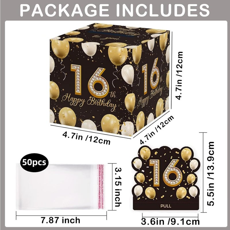 Mienocol 16th Birthday Money Box for Cash Gift,Black Gold Pull Surprise Money Gift Box for Boys and Girls 16th Birthday Presents,Birthday Gift Money Box Money Presentation Box for Cash Gifts Birthday - Image 2