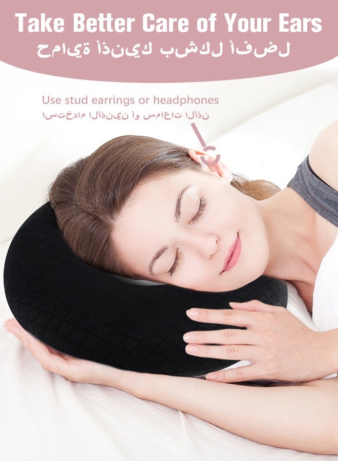 Ear Piercing Pillows for Side Sleeper with Ear Hole CNH Piercing Pillows Support Head Ear Pain Relief Ear Pressure Sore Side Sleeping Ear Guard, Black - Image 2