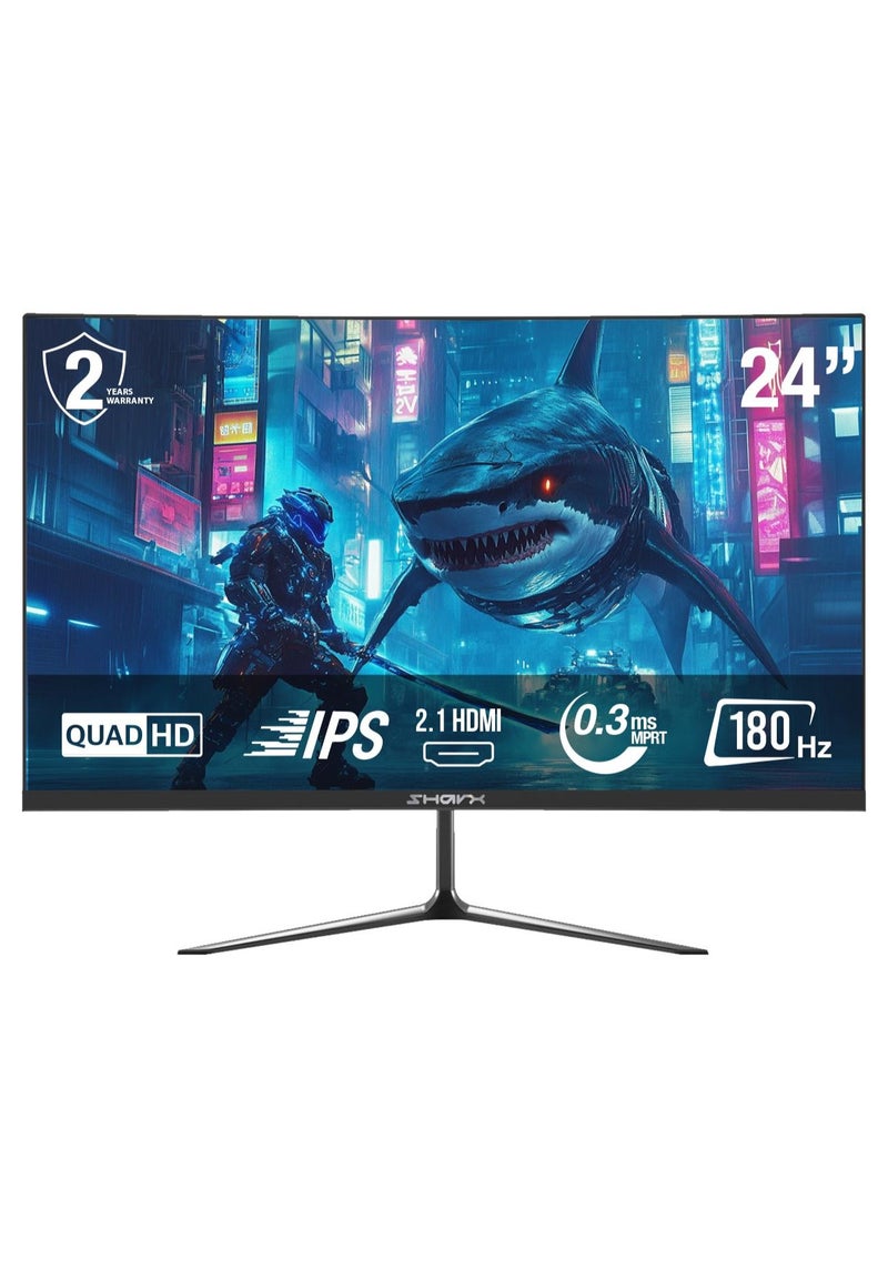 شاشة ألعاب شاركس مقاس 24 بوصة، QHD 2K (2560x1440)، IPS، 180 هرتز، 0.3 مللي ثانية (MPRT)، HDMI 2.1، USB-C، مزامنة الإضاءة الخلفية، حامل ثابت، متوافقة مع FreeSync وG-Sync (24Q180I) - Image 1