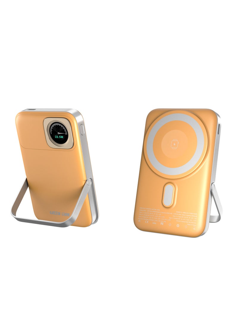 GREEN LION Volt Guage 10000 mAh MagSafe Power Bank with 2 USB-C Ports & Kickstand / PD 22.5W Fast Charging / Flight Approved / Digital Display / iWatch Wireless Charging - Orange - Image 1