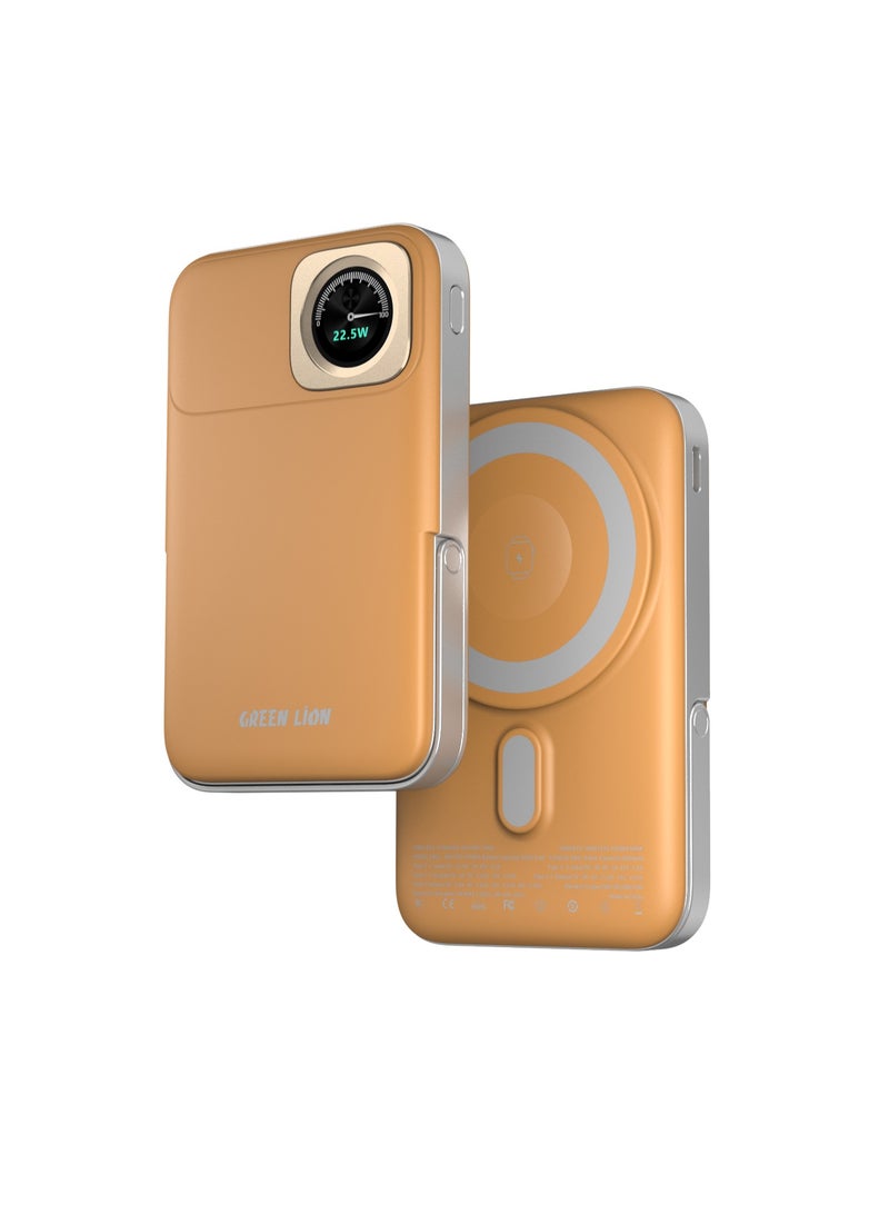 GREEN LION Volt Guage 10000 mAh MagSafe Power Bank with 2 USB-C Ports & Kickstand / PD 22.5W Fast Charging / Flight Approved / Digital Display / iWatch Wireless Charging - Orange - Image 3