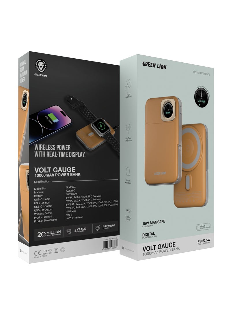 GREEN LION Volt Guage 10000 mAh MagSafe Power Bank with 2 USB-C Ports & Kickstand / PD 22.5W Fast Charging / Flight Approved / Digital Display / iWatch Wireless Charging - Orange - Image 4