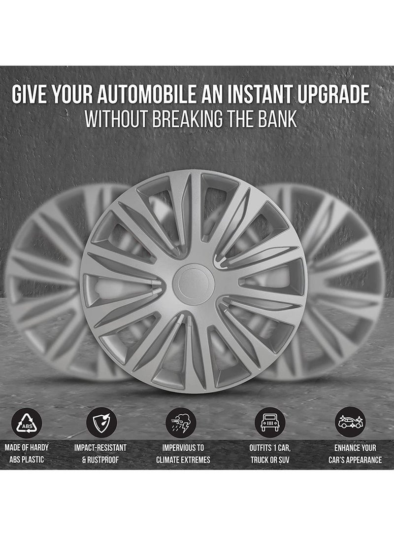 15 Inch Wheel Covers – 4 Piece Set – Wheel Cup Universal Fit for Most Cars – Durable ABS Plastic Hub Caps with Retention Ring for Secure Fit – Easy Installation, OEM Replacement Style