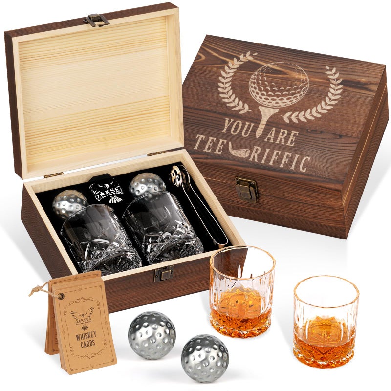 Oaksea Gifts for Men Dad Christmas Golf Ball Shaped Stainless Steel Whiskey Stones Gifts Set Reuasable Ice Cube for Drinking Anniversary Birthday Gifts for Him Mancave Cool Stuff Bourbon Presents