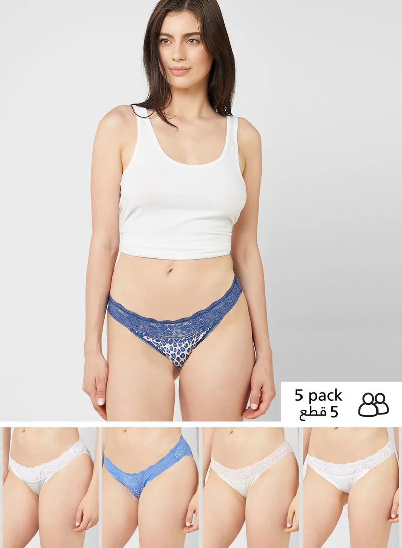 Marks & Spencer 5 Pack Cotton Blend & Lace Bikini Knickers