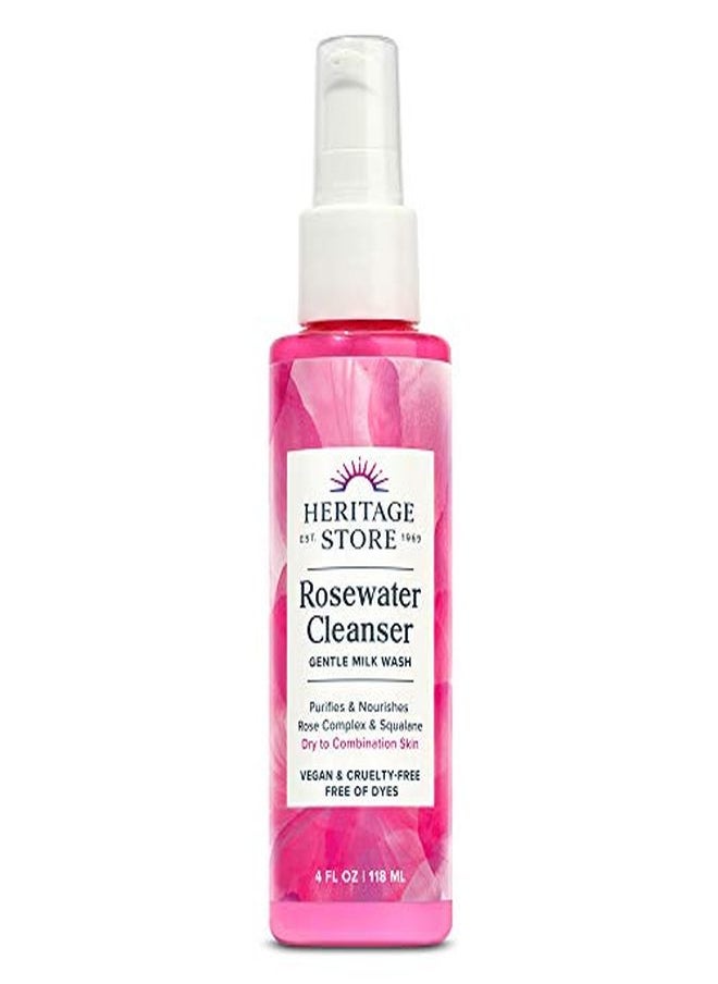 Heritage Store - Rosewater Cleanser | PhBalanced Milk Wash | Purifes & Nourishes | Dry To Combination Skin | Vegan | 4Oz - Image 1