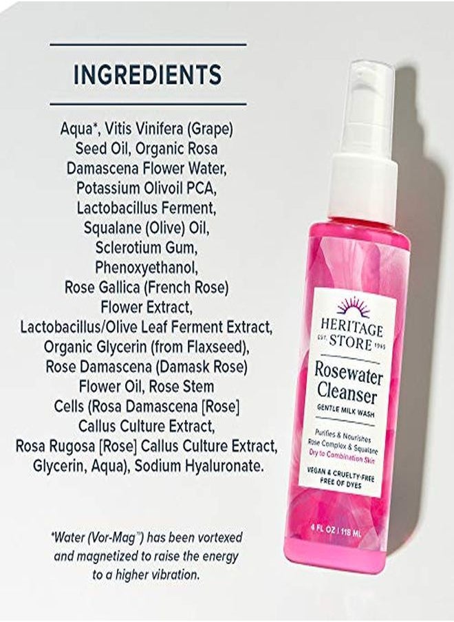 Heritage Store - Rosewater Cleanser | PhBalanced Milk Wash | Purifes & Nourishes | Dry To Combination Skin | Vegan | 4Oz - Image 1