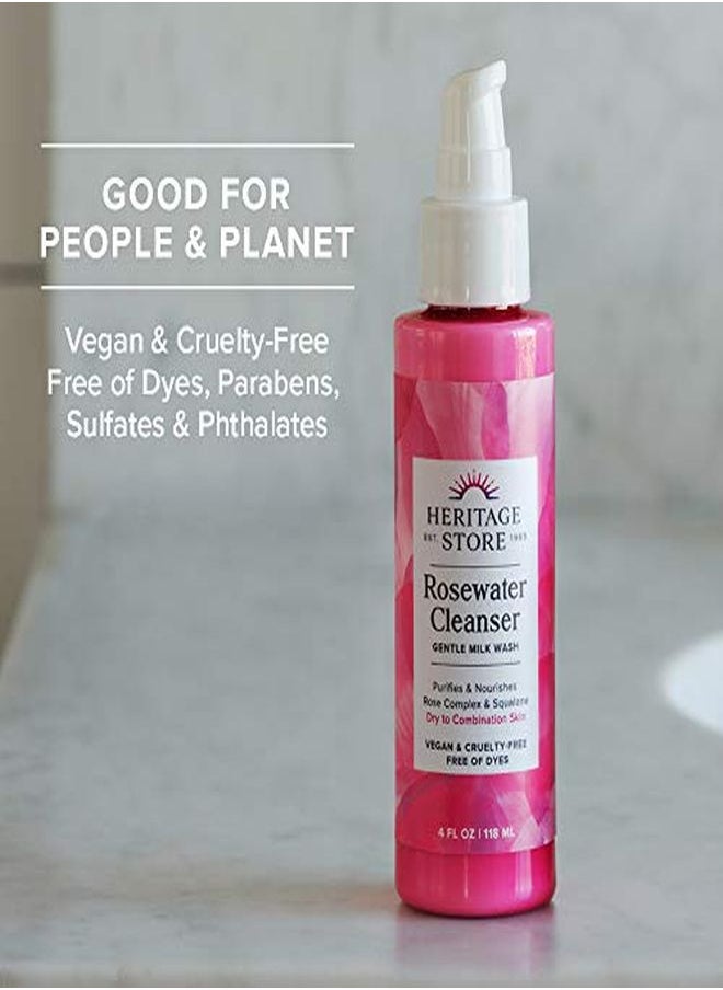 Heritage Store - Rosewater Cleanser | PhBalanced Milk Wash | Purifes & Nourishes | Dry To Combination Skin | Vegan | 4Oz - Image 1