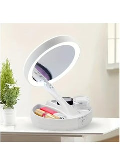 Arabest 10X Magnifying LED Makeup Mirror With Light, Simple Foldable Stand With Storage Function Lighted Vanity Makeup Double Sided Mirror For Household, Beauty Gift For Women  - Image 2