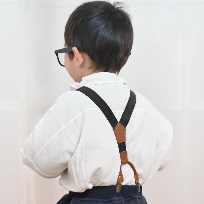 mifengda Boys Suspenders and Bow Tie Set Kids Suspenders and Pre-Tied Bow Tie Adjustable Toddler Baby Boy Suspenders BowTie Set for Kids Wedding Party 100th Day of School (Black) - Image 5
