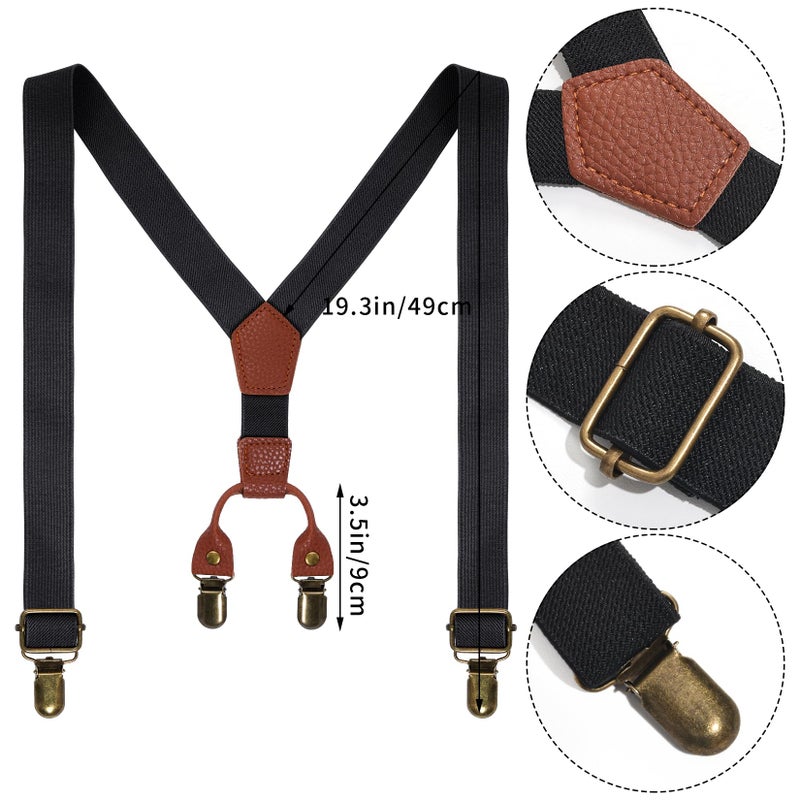 mifengda Boys Suspenders and Bow Tie Set Kids Suspenders and Pre-Tied Bow Tie Adjustable Toddler Baby Boy Suspenders BowTie Set for Kids Wedding Party 100th Day of School (Black) - Image 2