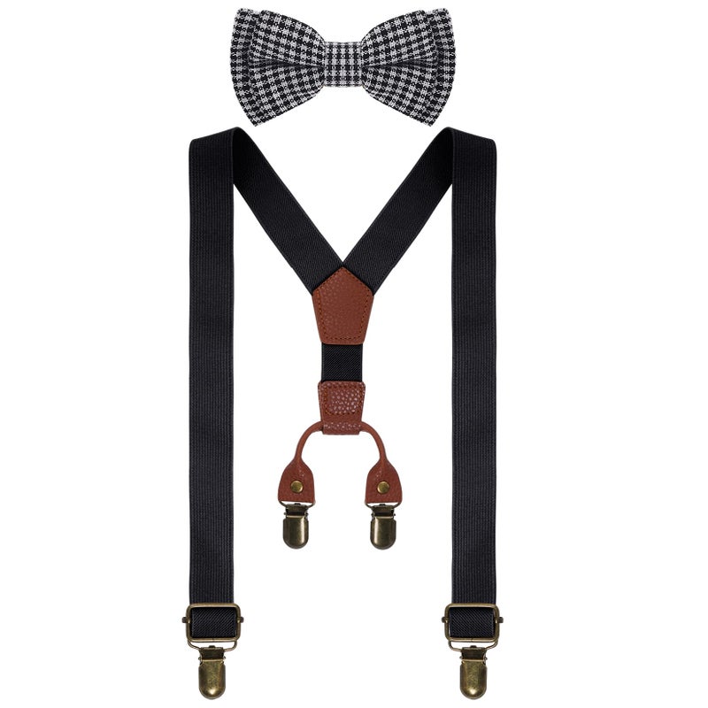 mifengda Boys Suspenders and Bow Tie Set Kids Suspenders and Pre-Tied Bow Tie Adjustable Toddler Baby Boy Suspenders BowTie Set for Kids Wedding Party 100th Day of School (Black) - Image 1