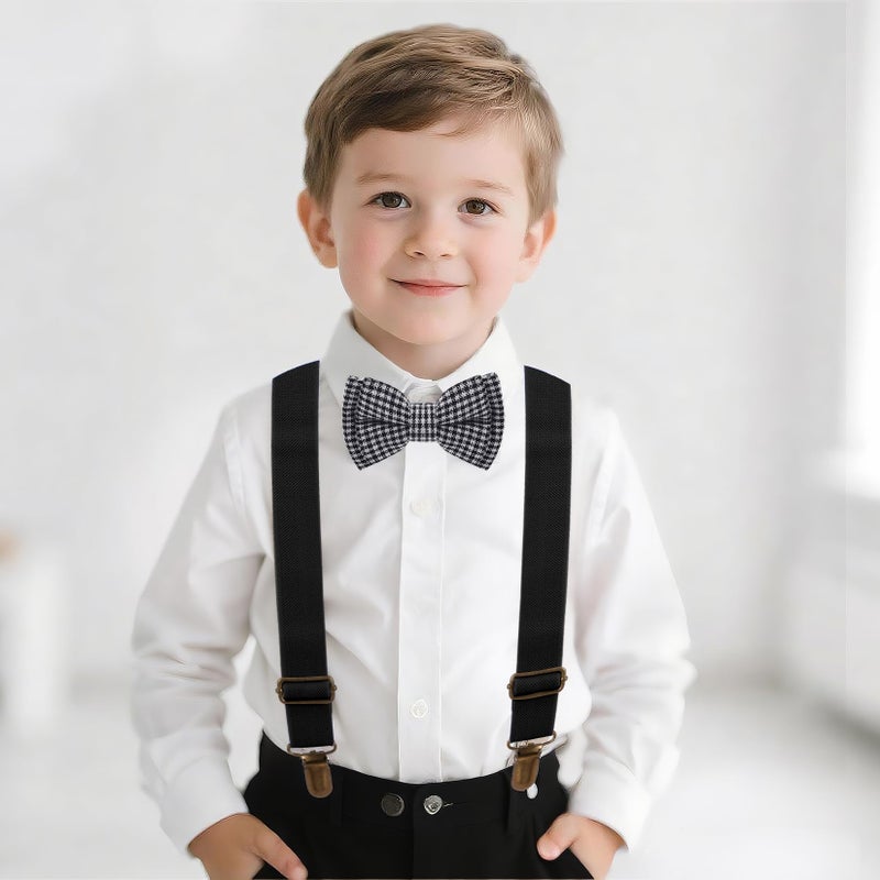 mifengda Boys Suspenders and Bow Tie Set Kids Suspenders and Pre-Tied Bow Tie Adjustable Toddler Baby Boy Suspenders BowTie Set for Kids Wedding Party 100th Day of School (Black) - Image 4