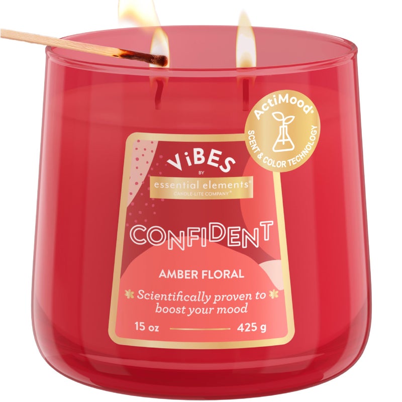 Essential Elements Candle-Lite Vibes Amber Floral Mood-Enhancing Scented Candles, 15 oz Jar, Aromatherapy, Proudly Poured in The USA, 2-Wick, 86 Hours Burn Time, Perfect Relaxation Gift - Image 1