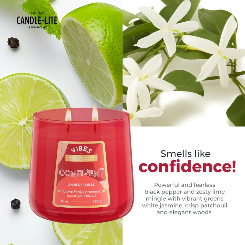 Essential Elements Candle-Lite Vibes Amber Floral Mood-Enhancing Scented Candles, 15 oz Jar, Aromatherapy, Proudly Poured in The USA, 2-Wick, 86 Hours Burn Time, Perfect Relaxation Gift - Image 4