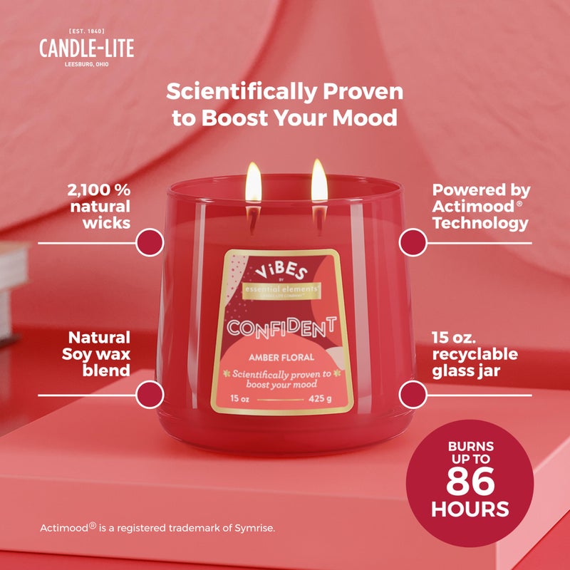 Essential Elements Candle-Lite Vibes Amber Floral Mood-Enhancing Scented Candles, 15 oz Jar, Aromatherapy, Proudly Poured in The USA, 2-Wick, 86 Hours Burn Time, Perfect Relaxation Gift - Image 2