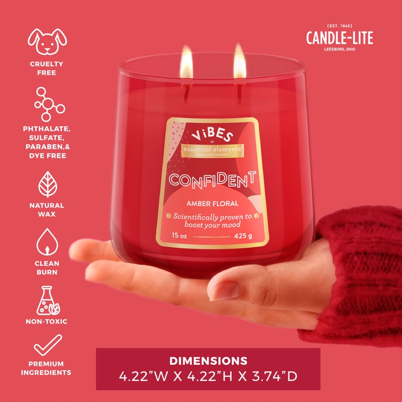 Essential Elements Candle-Lite Vibes Amber Floral Mood-Enhancing Scented Candles, 15 oz Jar, Aromatherapy, Proudly Poured in The USA, 2-Wick, 86 Hours Burn Time, Perfect Relaxation Gift - Image 3