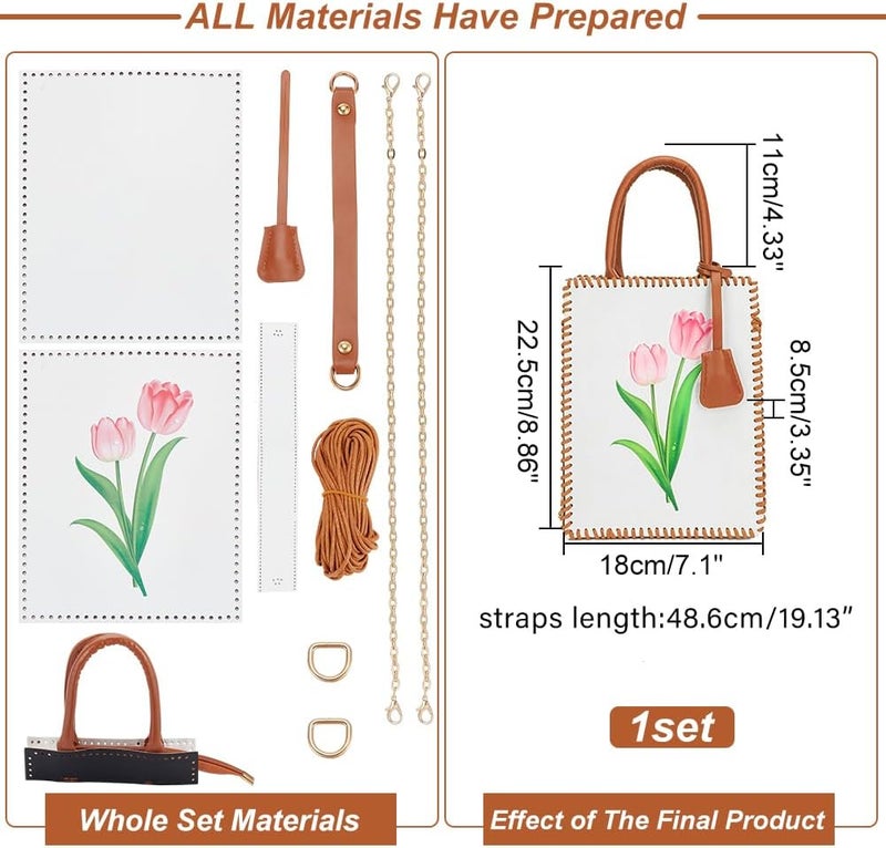 klarako DIY Handbag Making Kits, PU Leather Knitting Crochet Bag Making Materials Handmade Tote Bag Making Kit with Tulip Pattern Women's Shoulder Bag Stitching Complete Tool Set Sewing Bag Craft Gifts - Image 2