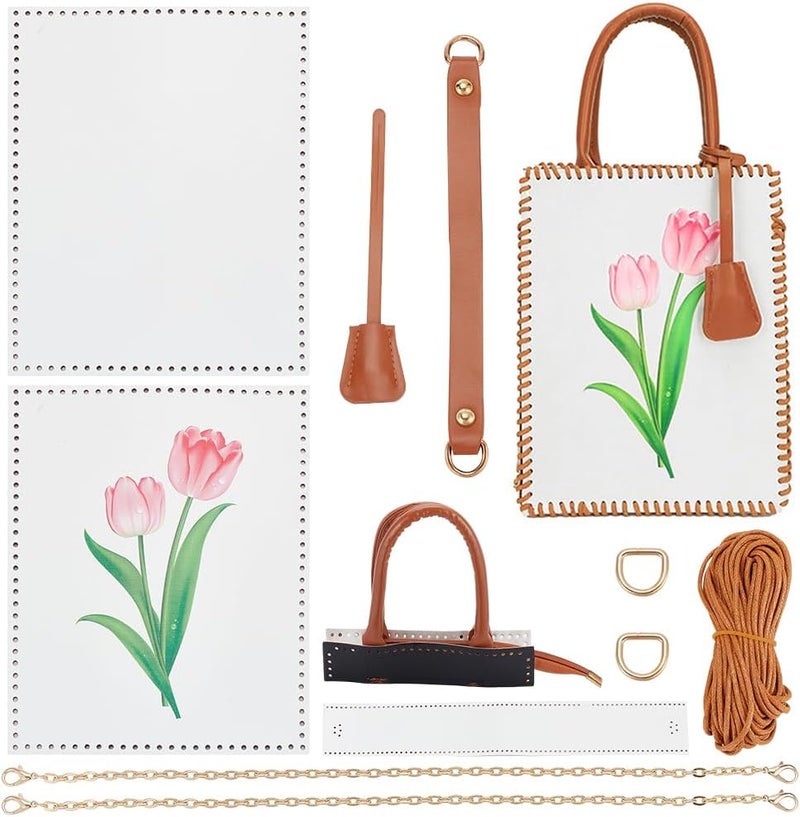 klarako DIY Handbag Making Kits, PU Leather Knitting Crochet Bag Making Materials Handmade Tote Bag Making Kit with Tulip Pattern Women's Shoulder Bag Stitching Complete Tool Set Sewing Bag Craft Gifts - Image 1