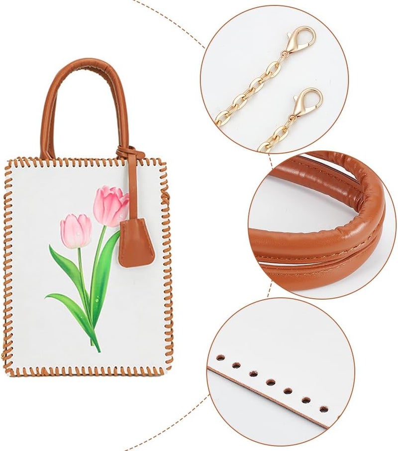 klarako DIY Handbag Making Kits, PU Leather Knitting Crochet Bag Making Materials Handmade Tote Bag Making Kit with Tulip Pattern Women's Shoulder Bag Stitching Complete Tool Set Sewing Bag Craft Gifts - Image 4