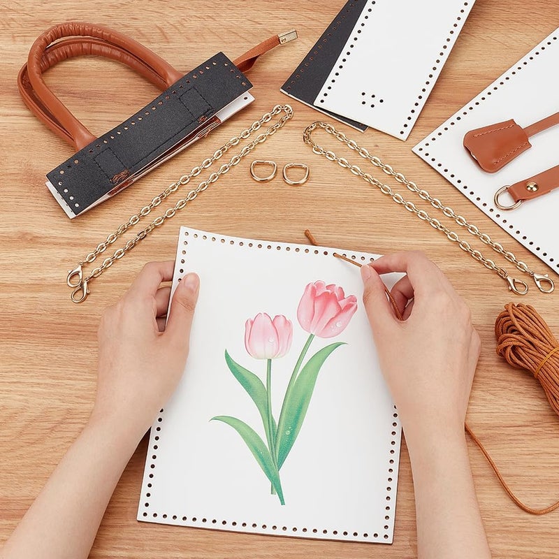 klarako DIY Handbag Making Kits, PU Leather Knitting Crochet Bag Making Materials Handmade Tote Bag Making Kit with Tulip Pattern Women's Shoulder Bag Stitching Complete Tool Set Sewing Bag Craft Gifts - Image 3