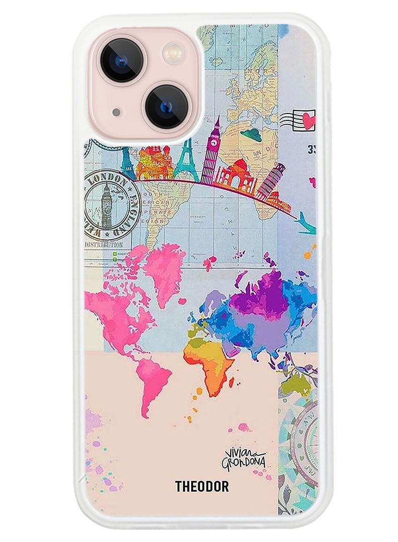 Theodor غطاء واقي مضاد للخدش ومقاوم للصدمات لجهاز آبل آيفون 14 للسفر (حافة بيضاء) - Image 1