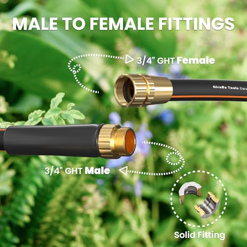 Giraffe Tools Garden Hose 6ft x 58 Short Water Hose Heavy Duty Lightweight Flexible Hybrid Hose Male to Female Fittings - Image 3
