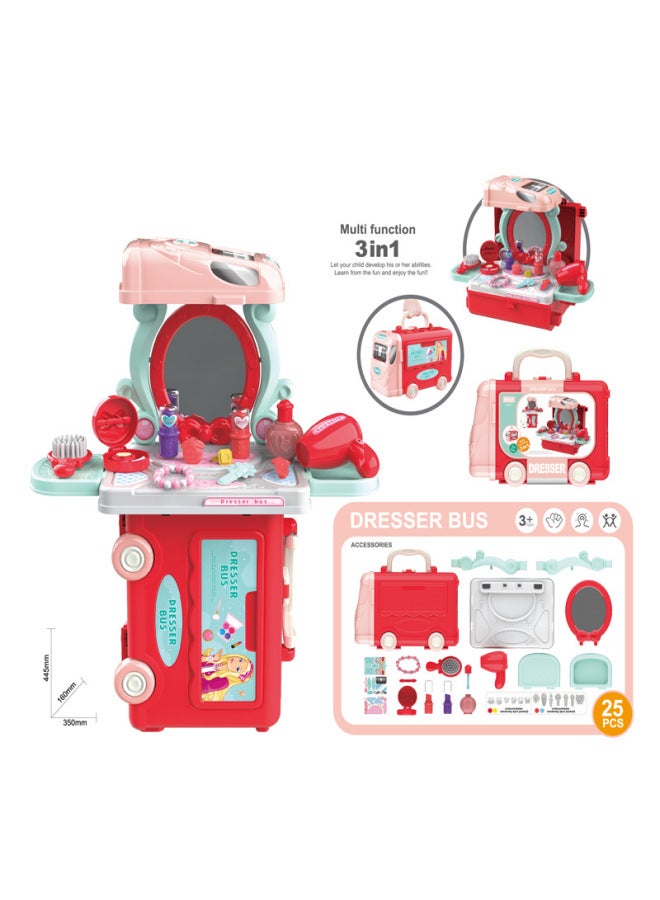 Children's Interactive Simulation Dresser Kitchen Medical Tools Bus Shape Play Toys Birthday Gift-Specifications:7181B-8078 【bus Beauty Home】 0.7kg - Image 1