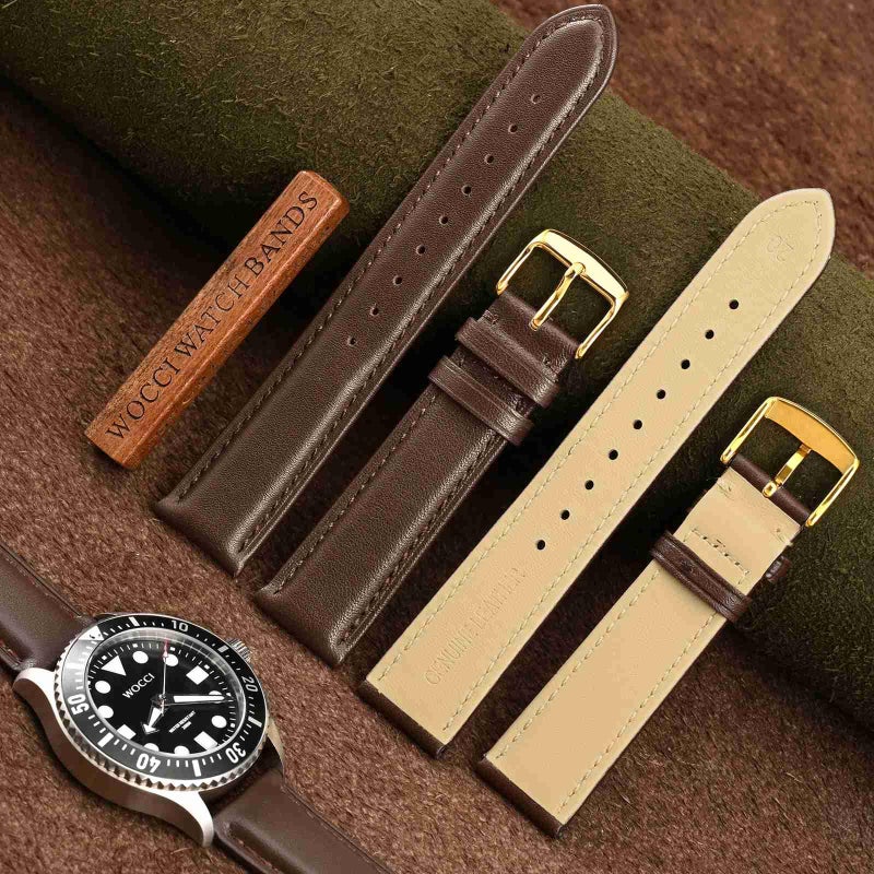 WOCCI 18mm Vintage Leather Watch Band for Men and Women, Gold Buckle (Dark Brown) - Image 3