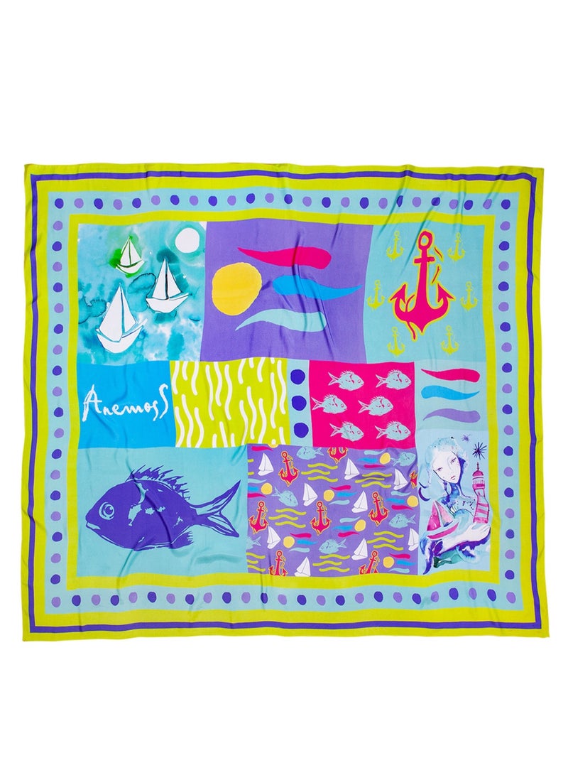 أنيموس باريو شاطئي للنساء، مقاس 120×140 سم، غطاء سباحة، لفّة سارونغ للنساء، تنورة لملابس السباحة، وشاح شاطئي طويل الحجم، بطباعة ملوّنة - Image 4