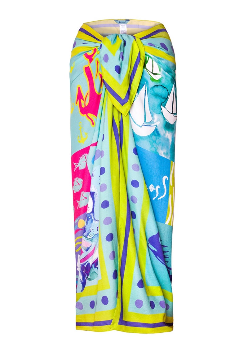 أنيموس باريو شاطئي للنساء، مقاس 120×140 سم، غطاء سباحة، لفّة سارونغ للنساء، تنورة لملابس السباحة، وشاح شاطئي طويل الحجم، بطباعة ملوّنة - Image 2