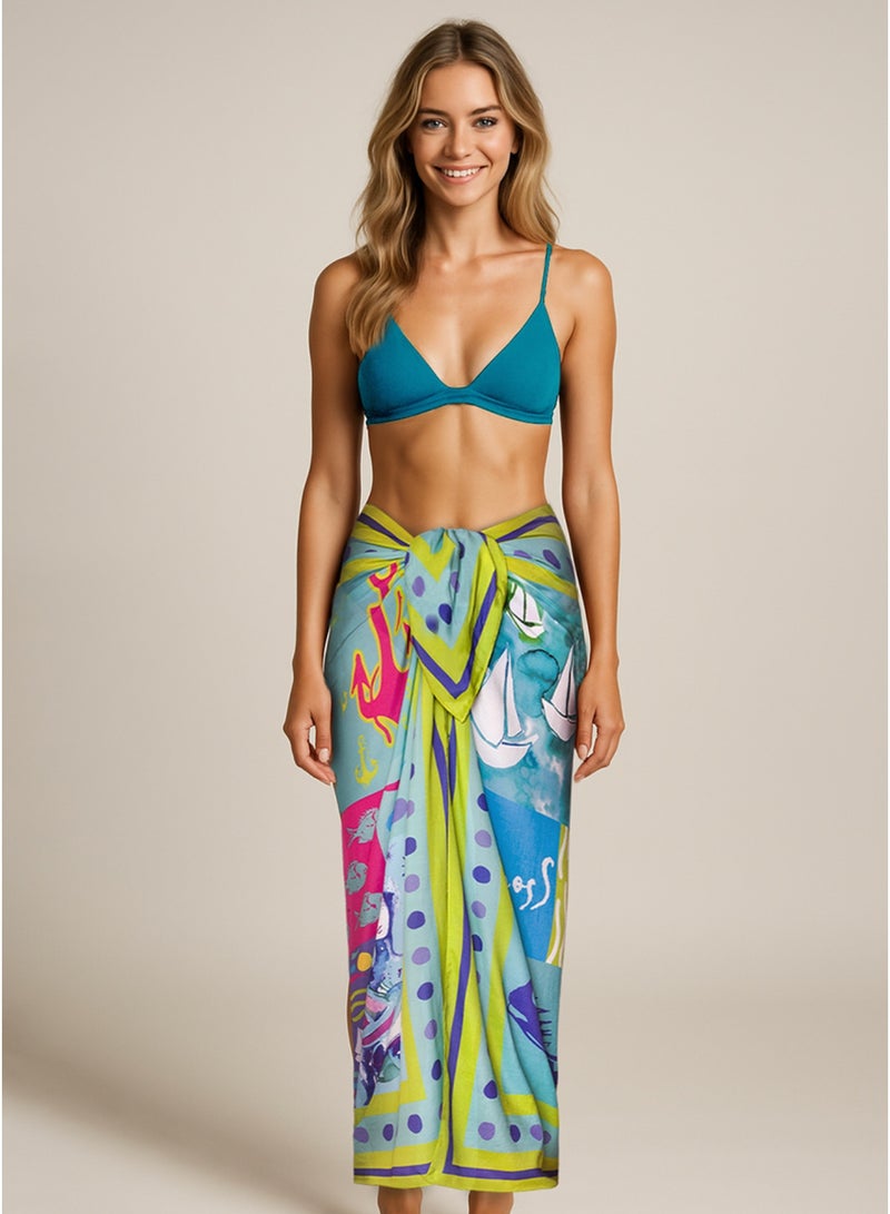 أنيموس باريو شاطئي للنساء، مقاس 120×140 سم، غطاء سباحة، لفّة سارونغ للنساء، تنورة لملابس السباحة، وشاح شاطئي طويل الحجم، بطباعة ملوّنة - Image 1